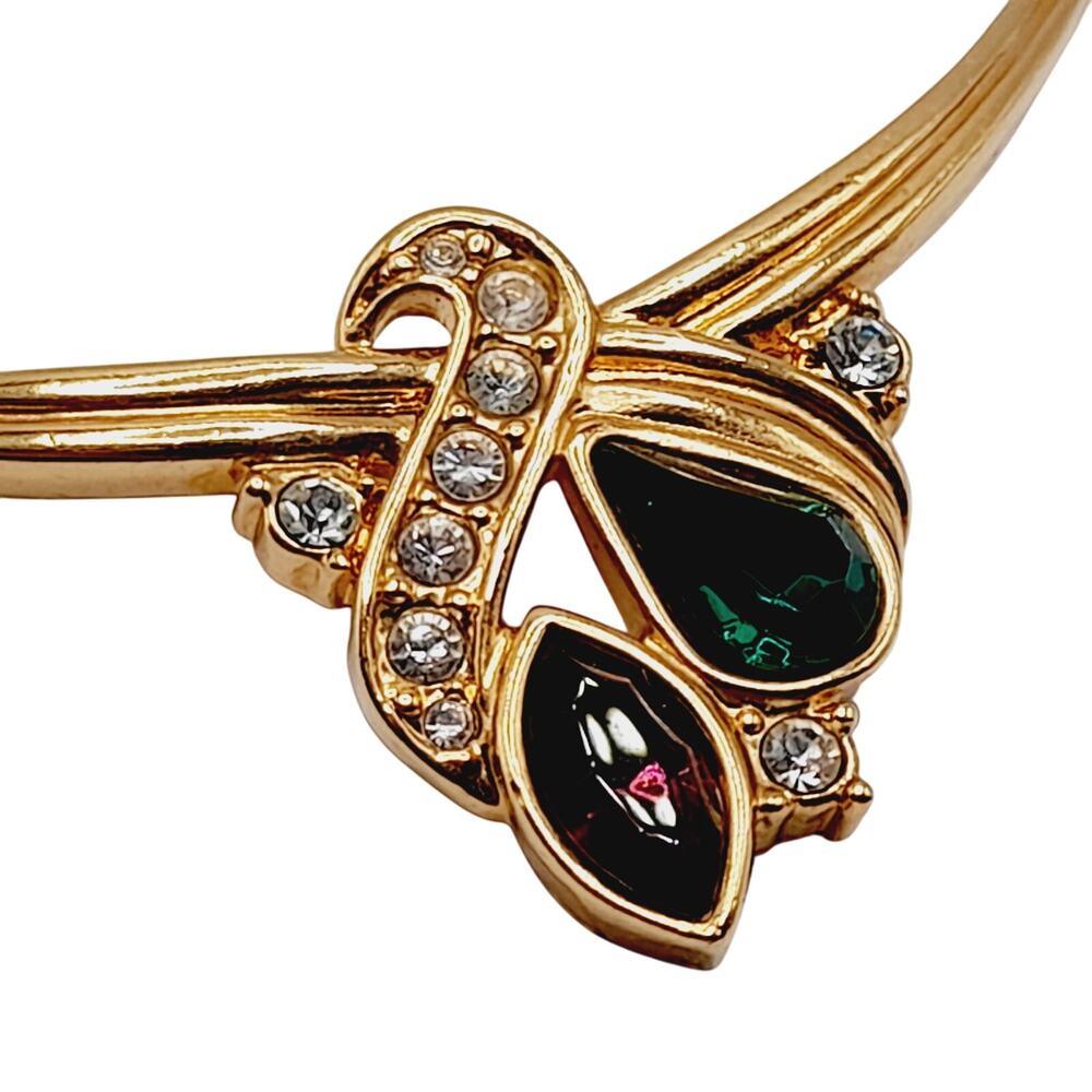Vintage 1980s Rhinestone Necklace – Purple Green Clear Stones, 16" Pendant Chain